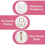 Small Personalized Initial A-Z Preppy Patch Makeup Bag,White PU Chenille Letter Travel Cosmetic Pouch with Zipper,Cute Toiletry Bag,Gift Ideal for Teen Girls Women Teacher Bridesmaid,Letter A