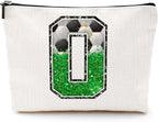 Soccer Gifts Initial Makeup Bag Monogrammed Cosmetic Bag Letter O Zipper Pouch Soccer Accessories for Girls Women Soccers Player Coach Friend Soccers Stuff Graduation Birthday Gifts