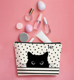 Cat Makeup Bag - Black Cat Purse, Small Cute Makeup Bag Cosmetic Bag For Women & Teen Girls, Cat Lady Gifts For Women (Polka Dot)