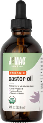 J MAC BOTANICALS Organic Castor Oil - Glass Bottle - 4 oz DROPPER