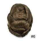 Mens Toupee Human Hair Piece French Lace Toupee for Man Hair System Indian Human Hair Replacement Systems V-Looped PU Front Hairpieces 7"X9" 6# LIGHT BROWN