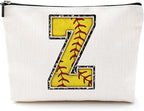 Softball Gifts Initial Monogrammed Cosmetic Bag Letter Z Zipper Pouch for Girls Women Softball Player Coach Friend Graduation Birthday Gifts