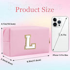 Small Personalized Letter Makeup Bag, Cute PU Leather Chenille Letters Cosmetic Bag Travel Makeup Pouch, Preppy Travel Organizer Zipper Pouch for Women&Girls（Pink-L）