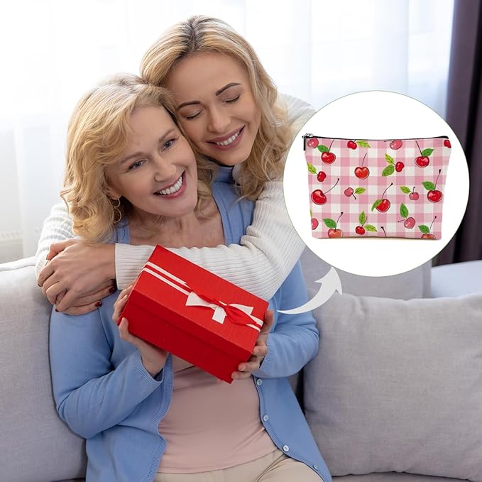 Secret Santa Gifts Cherry Makeup Bag Coquette Aesthetic Cosmetic Bag Cherry Gifts for Women Girls Friend Daughter Cherry Themed Gifts Travel Organizer Zipper Pouch Graduation Birthday Friendship Gifts