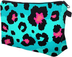 Cute Travel Makeup Bag Cosmetic Bag Small Pouch Gift for Women (Big Leopard Jade Green)
