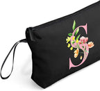 SEAMOON Birthday Bridal Shower Unique Initial Gifts for Women Mom Sister Daughter Friend Bff Personalized Travel Makeup Cosmetic Bag with Mirror Valentines Mothers Day Christmas Graduation S
