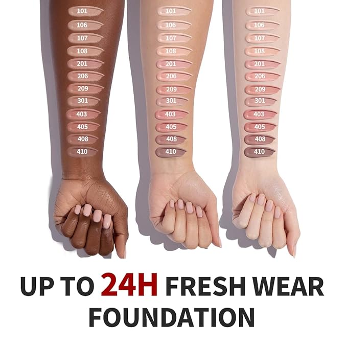 Sensitive Skin Foundation - Serum Foundation with Vitamin E, Sun protection & Deep Hydration for A Smooth & Satin Finish, Vegan & Cruelty-Free, 408 Deep