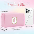 Small Personalized Letter Makeup Bag, Cute PU Leather Chenille Letters Cosmetic Bag Travel Makeup Pouch, Preppy Travel Organizer Zipper Pouch for Women&Girls（Pink-O）
