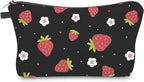 Cute Travel Makeup Bag Cosmetic Bag Small Pouch Gift for Women (Strawberry Black)