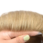 FACE MIRACLE Hair System for Men French Lace Mens Toupee Human Hair Replacement System Lace with PU Toupee for Men Male Hair Piece Wigs 6"X9" #20 light ash blonde