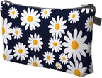 Cute Travel Makeup Bag Cosmetic Bag Small Pouch Gift for Women (Daisy Dark Blue)