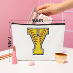 Initial Makeup Bag Monogrammed Cosmetic Bag Letter Y Zipper Pouch Softball Accessories for Girls Women Player Coach Friend Graduation Birthday Gifts