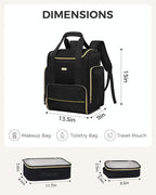 Large Travel Makeup Bag with 2 Removable Case, Dual-Shoulder Multi-Functional Cosmetic Bag,Double Layer Big Capacity, Portable Toiletry and Skincare Storage Pouch Black
