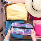 Personalized Travel Cosmetic Bag Waterproof Makeup Bags, Custom Name Purple Blue Galaxy Organizer Case Toiletries Container Bag