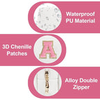 Personalized Makeup Bag Initial A-Z Preppy Patch Bag,Small PU Leather Travel Cosmetic Bag Pouch with Zipper,White Cute Toiletry Bag,Gift Ideal for Teen Girls Women Birthday Friend Mom,Letter A