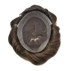 Mens Toupee Human Hair Piece French Lace Toupee for Man Hair System Indian Human Hair Replacement Systems V-Looped PU Front Hairpieces 8"X10" 2# DARKEST BROWN