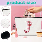 Initial Makeup Bag Monogram Cosmetic Bag Monogrammed Gifts for Women Girls Friends Coworker Nurse Personalized Travel Toiletry Bag Christmas Bridal Shower Wedding Bridesmaid Gifts, Cherry J