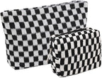2 Pieces Makeup Bag Set, Small Black Checkered Cosmetic Bag Travel Toiletry Organizer Mini Cosmetic Pouch Case Makeup Brushes Cute Quilted Aesthetic Accessories Storage Bag for Women
