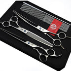 Purple Dragon 8 inch 3 in 1 Professional Pet Grooming Thinning Scissors - Upward Curved Shears and Dog Hair Cutting Scissor - Perfect for Pet Groomer or Family DIY Use (Silver)