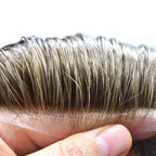 Mens Toupee Human Hair Piece French Lace Toupee for Man Hair System Indian Human Hair Replacement Systems V-Looped PU Front Hairpieces 7"X9" 6# LIGHT BROWN