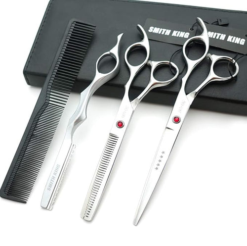 7.0 Inches Professional hair cutting thinning scissors set with razor (Silver)