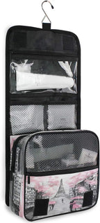 Hanging Toiletry Bag Eiffel Tower Paris Lovers Street Portable Travel Cosmetic Makeup Bag Bathroom Shower Shaving Kit Organizer Bag for Men Women