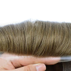 FACE MIRACLE Hair System for Men French Lace Mens Toupee Human Hair Replacement System Lace with PU Toupee for Men Male Hair Piece Wigs 7"X9" 7# VERY LIGHT BROWN