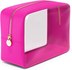 Clear Makeup Bag Zipper Pouch, Transparent Cosmetic Case Organizer, TSA Approved Travel Toiletry Case, Travel Accessories Essentials Makeup Tote for Women, Large Cute Make up Bag for Purse - Fuchsia