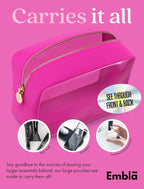 Clear Makeup Bag Zipper Pouch, Transparent Cosmetic Case Organizer, TSA Approved Travel Toiletry Case, Travel Accessories Essentials Makeup Tote for Women, Large Cute Make up Bag for Purse - Fuchsia