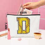 Monogrammed Cosmetic Bag - Initial Makeup Bag with D Zipper Pouch - Softball Accessories for Girls & Women - Graduation & Birthday Gifts