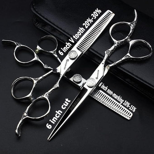 6/7/8 Inch Professional Hairdressing Scissors Barber Rose Pattern Hair Stylist Shears Styling Tool Japanese Stainless Steel Clippers (6-in four piece set)