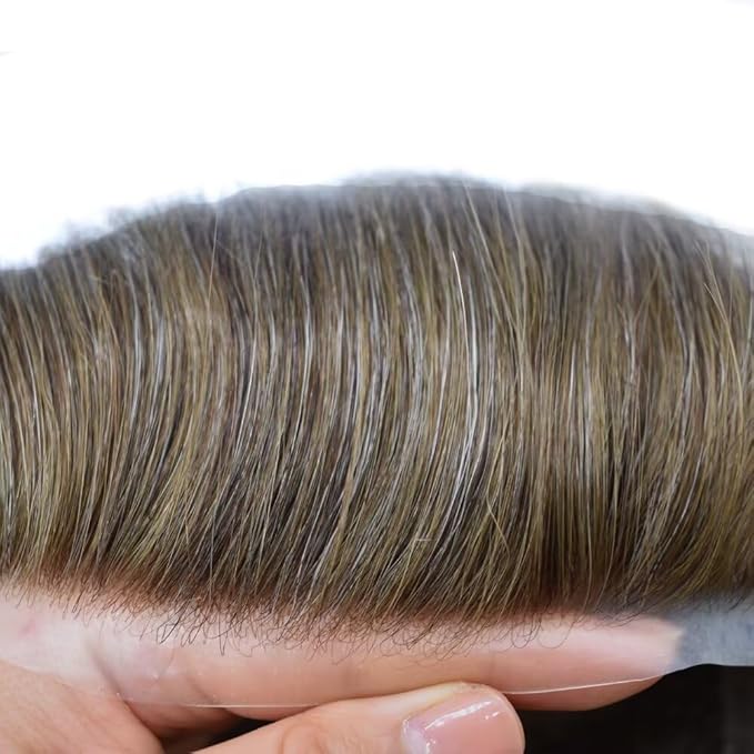 FACE MIRACLE Hair System for Men French Lace Mens Toupee Human Hair Replacement System Lace with PU Toupee for Men Male Hair Piece Wigs 6"X9" #520 5# MEDIUM LIGHT BROWN WITH 20% SYNTHETIC GREY