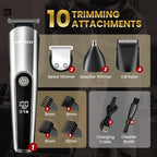 PRITECH Beard Trimmer for Men, 3 in 1 Hair Clippers for Men Kit, Nose,Ear,Micro Electric Shaver, Mens Grooming Set Cordless with LED Display IPX6 Waterproof (Silver)