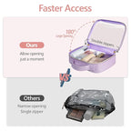 PACKISM TSA Approved Toiletry Bag - Glitter Textured Clear Travel Bag, Personalized and Fashion, with 180° Large Opening and Supporting Frame, Perfect for Travel Essentials, Thick No Smell, Purple