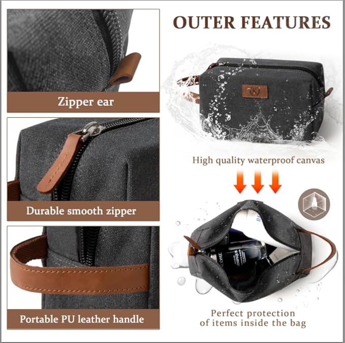Janhavi Gifts for Him,Waterproof Toiletry Bag For Shower Caddy, Personalized Initials & Wheat Ear, Makeup Organizer Travel Bag, Men's Accessories Case, Mens Travel Bag Toiletry (Dark Grey F)