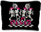 Gothic Dancing Skeleton Cowboy Makeup Bag, Western Goth Skull Cosmetic Bags for Women, Trendy Retro Black and White Checkered Makeup Pouch Zipper Pouch