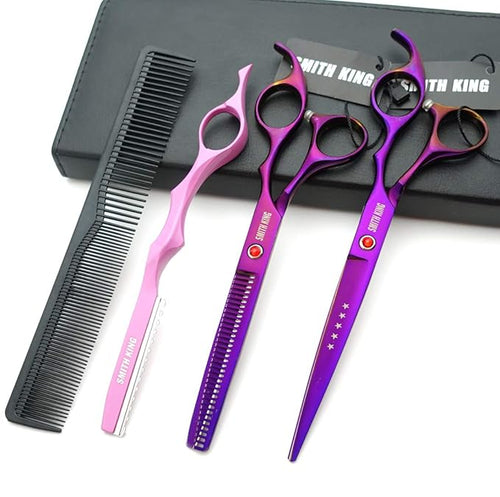 7.0 Inches Professional Hair Cutting thinning Scissors Set with Razor (Violet)