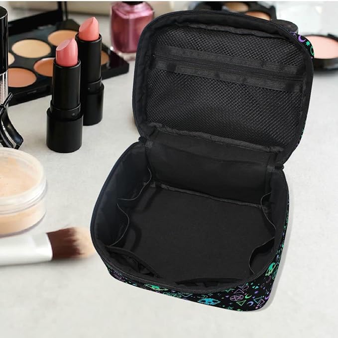 Goth Makeup Bag, Gothic Skull Makeup Organizer Bags Toiletry Bag Box Travel Cosmetic Bag Make Up Train Case for Women Teen Girl Ladies