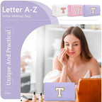 Personalized Makeup Bag Initial A-Z Preppy Patch Bag,Small PU Leather Travel Cosmetic Bag Pouch with Zipper,Purple Cute Toiletry Bag,Gift Ideal for Teen Girls Women Birthday Friend Mom,Latter T