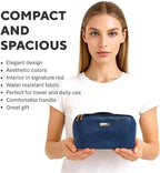 NAORI Travel Makeup Bag for Women | Large Luxury Cosmetic Organizer with Handle & Inner Pockets | Waterproof Leather Toiletry Bag | Makeup Case for Home, Travel & Gifting (Dark Teal)