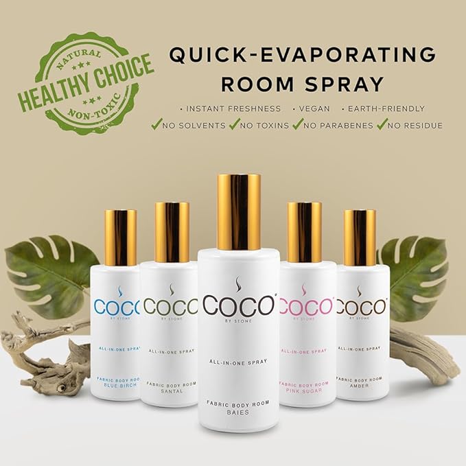 COCO by Stone 5oz All-in-One Spray (Blue Birch) Shake & Spray Formula for Fabric, Pillows, Interiors, Clothing, Home Fragrance Accessories, Room Perfume, Room Deodorizer, Vegan & Cruelty-Free