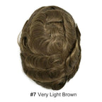 FACE MIRACLE Toupee for Men French Lace Hairpiece Human Hair Replacement System Skin PU Mens Toupee Hair Wigs for Man V-Looped Front Hair Prosthesis 6"X9" 7# VERY LIGHT BROWN