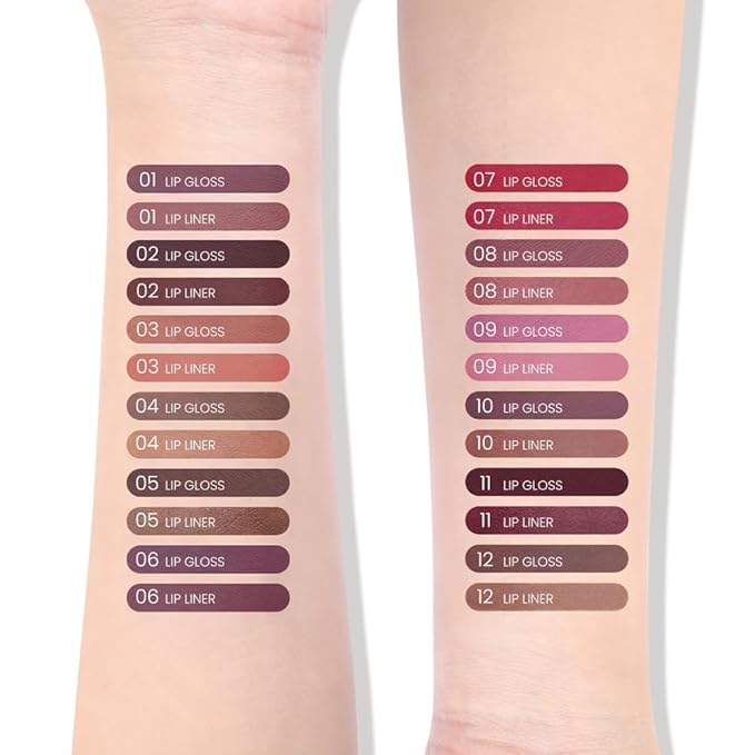 AMY'S DIARY 2pcs Matte Dark Red Lip Liner & Lipstick Makeup Set, Liquid Lipstick 24H and Lip Liner Set Matt Liquid Lips Make Up Waterproof Long Lasting (05#, 2 Pcs Set)