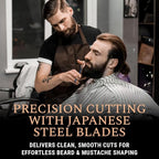 Ontaki Japanese Steel Beard & Hair Scissors - Safe Rounded Tips & Mustache Comb - Ergonomic Grip Beard Scissors for Men - Professional Craftsmanship Barber Shears - Midnight Blue, 5.5"