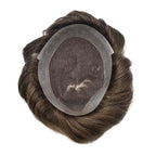 FACE MIRACLE Toupee for Men French Lace Hairpiece Human Hair Replacement System Skin PU Mens Toupee Hair Wigs for Man V-Looped Front 6"x8",#210 6"X8" #1B60 Off Black with 60% Gray-80% Light Density