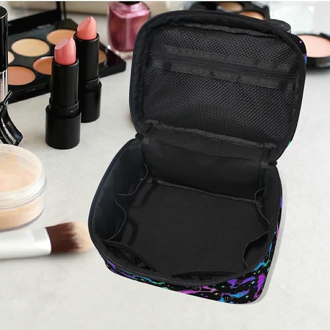 Goth Makeup Bag, Gothic Bats Halloween Luminous Makeup Organizer Bags Toiletry Bag Box Travel Cosmetic Bag Make Up Train Case for Women Teen Girl Ladies