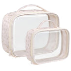 PACKISM Clear Makeup Bag - 2 Pack TSA Approved Toiletry Bag with Handle and 180° Large Opening, Sturdy Clear Toiletry Bag Fit Carry-on Travel Essential, Travel Bags for Toiletries, Pink Ditsy Floral