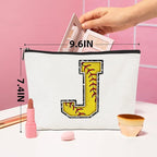 Initial Makeup Bag Monogrammed Cosmetic Bag Letter J Zipper Pouch Softball Accessories for Girls Women Player Coach Friend Graduation Birthday Gifts