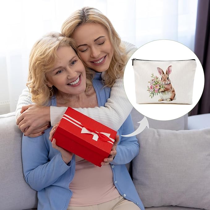 Cute Bunny Makeup Bag Bunny Gifts Cosmetic Bag Bunnies Themed Gifts for Women Girls Friend Daughter Rabbit Lovers Gifts Travel Organizer Zipper Pouch Christmas Birthday Friendship Easter Gifts
