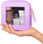 KOTORA Small Makeup Bag for Purse Cute Travel Makeup Bag Clear Cosmetic Bag with Zipper, Car Make Up Bag Organizer Storage Traveling Car Accessories Travel Essentials for Women (Mini Purple)